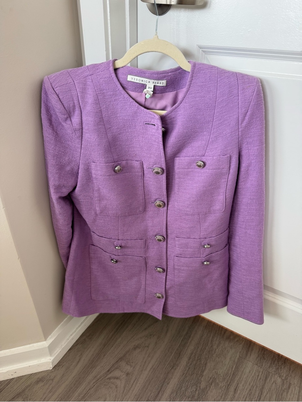 Veronica Beard Lilac Collarless Button Blazer